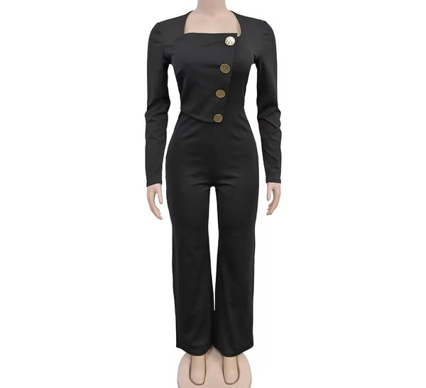 Women Color Button Full Sleeve Fashion Jumpsuit