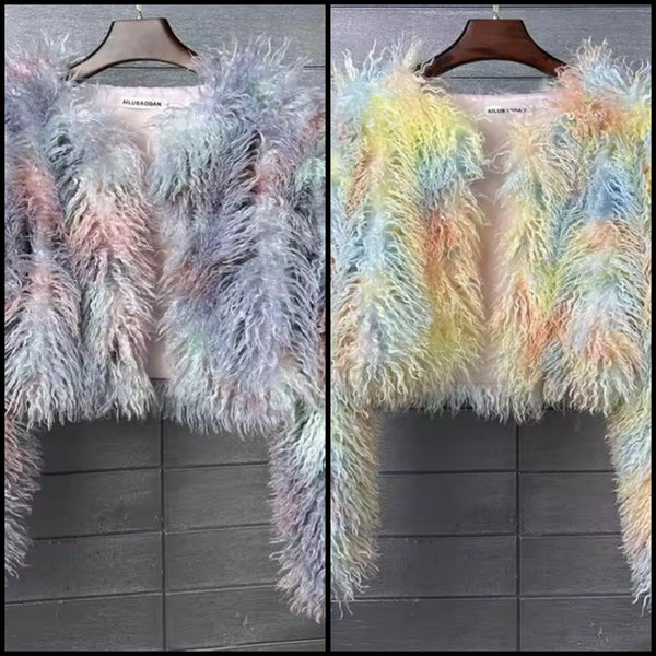 Women Multicolored Fashion Faux Fur Jacket