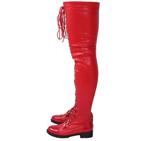 Women Lace Up Over The Knee Fashion Flat Boots