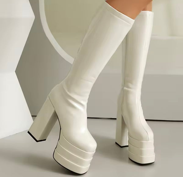 Women Color Platform Patent Leather Fashion High Heel Boots
