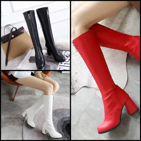 Women Color Zip Up Fashion Faux Leather Knee High Boots