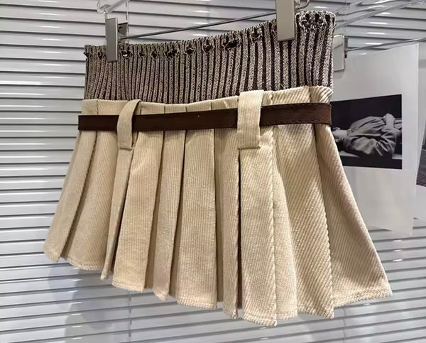 Women Sexy Fashion High Waisted Corduroy Pleated Skirt