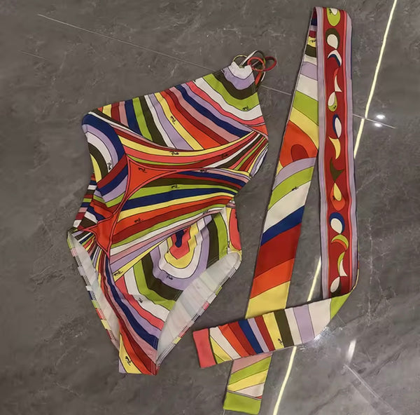 Women Sexy Fashion Multicolored Swimsuit Scarf Set
