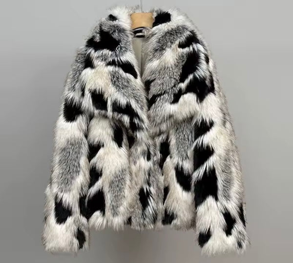 Women Fashion Animal Print Faux Fur Jacket