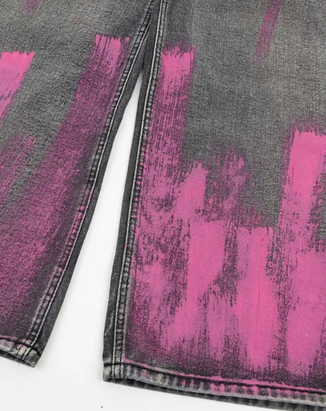 Women Fashion Pink Metallic Patchwork Denim Pants