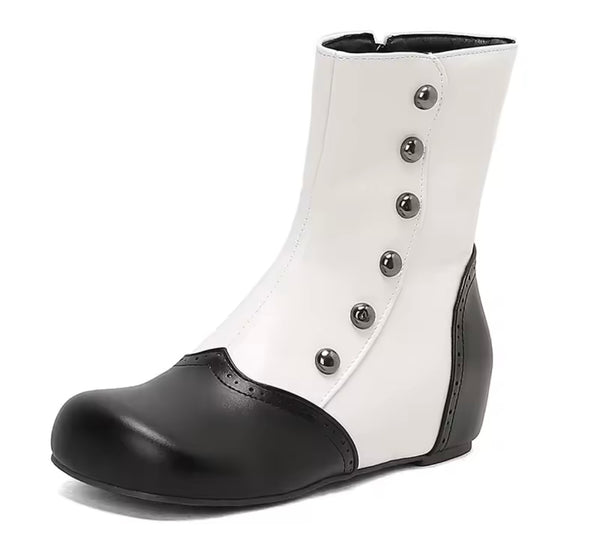 Women Color Patchwork Rivet Fashion Flat Ankle Boots