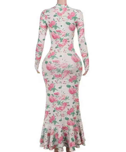 Women Sexy Floral Full Sleeve Maxi Dress