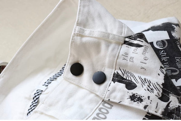 Women Fashion White Graffiti Print Denim Skirt