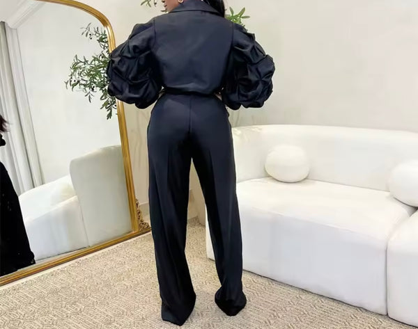 Women Fashion Ruffled Full Sleeve Two Piece Pant Set