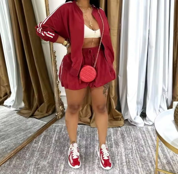 Women Color Side Striped Fashion Two Piece Skirt Set