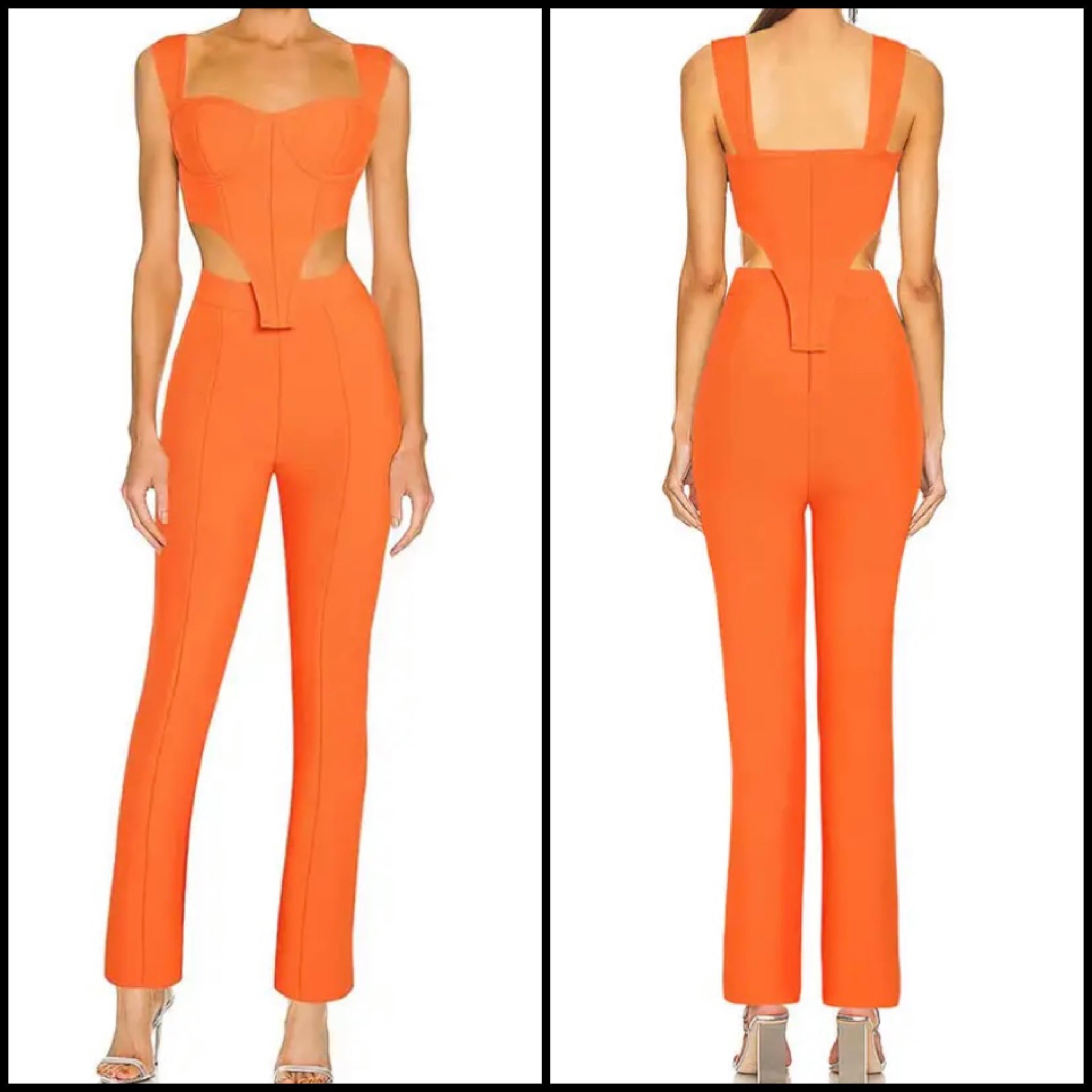 Women Orange Sleeveless Fashion Two Piece Pant Set