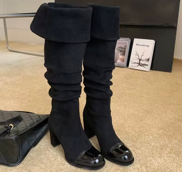 Women Fashion Round Toe Suede Knee High Boots