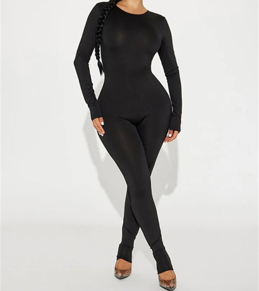 Women Black Sexy Fashion Full Sleeve Heart Cut Out Jumpsuit