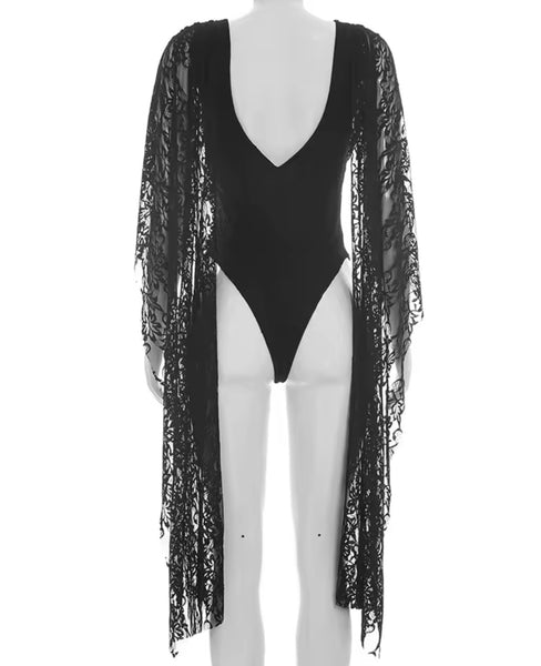 Women Lace Open Back Bodysuit Top