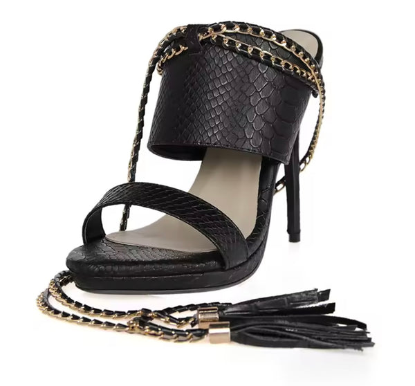 Women Color Fashion Chain Lace Up High Heel Sandals