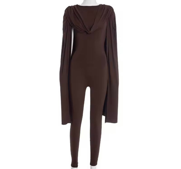 Women Fashion Draped Full Batwing Sleeve Jumpsuit