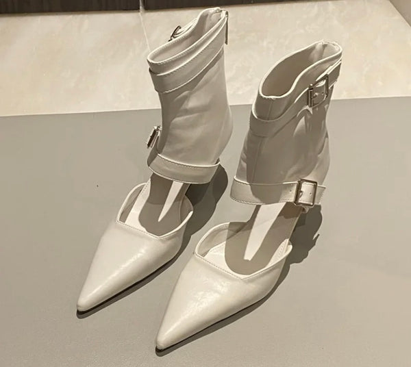 Women Fashion Pointed Toe Buckled High Heel Ankle Boots