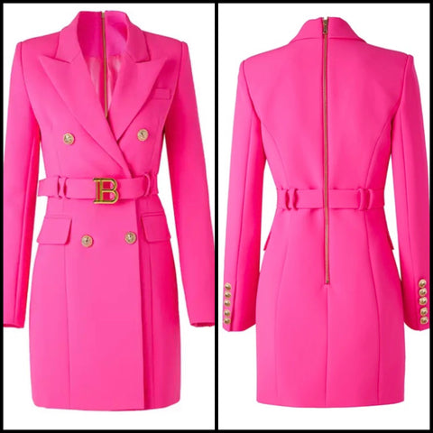 Women Pink Belted Full Sleeve Back Zipper Sexy Dress