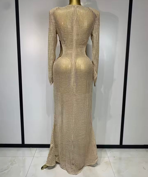 Women Sexy Cut Out Full Sleeve Knitted Maxi Dress