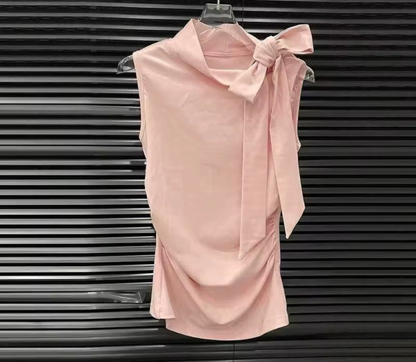 Women Ruched Bow Sleeveless Two Piece Ruffled Maxi Skirt Set