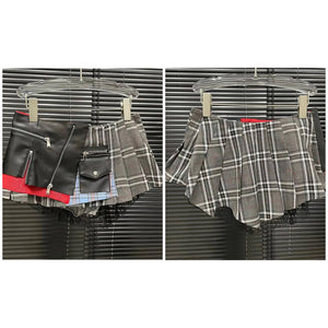 Women Sexy Fashion Faux Leather Plaid Pleated Short Skirt