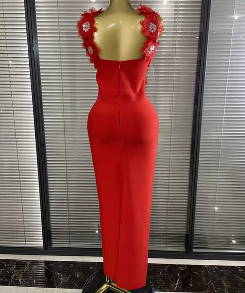 Women Sexy Sleeveless Floral Rhinestone Maxi Dress
