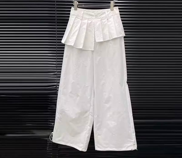 Women Fashion Zip Up Jacket Two Piece Pleated Wrap Pant Set