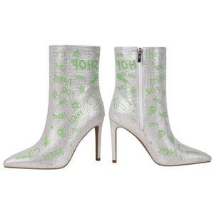 Women Fashion Silver Letter Print Ankle Boots