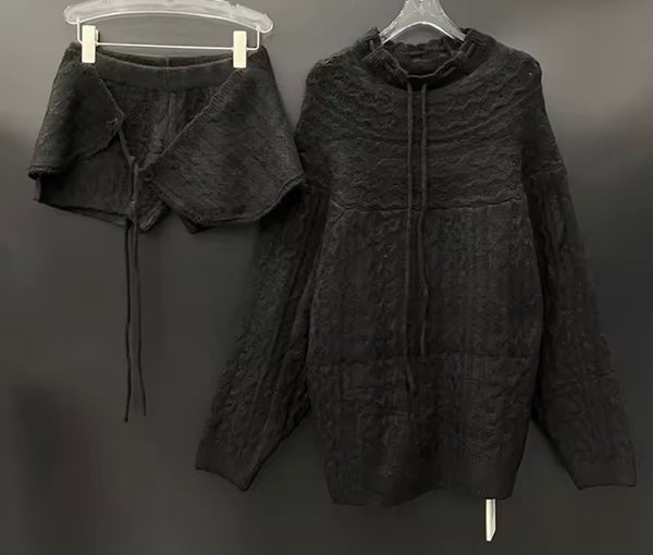 Women Fashion Knitted Sweater Two Piece Short Set