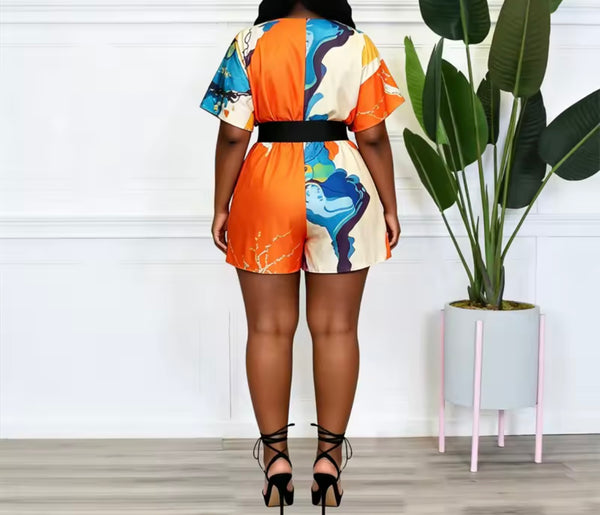 Women Multicolored Print Short Sleeve Fashion Romper