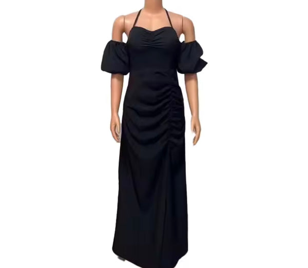 Women Sexy Off The Shoulder Short Sleeve Ruched Maxi Dress