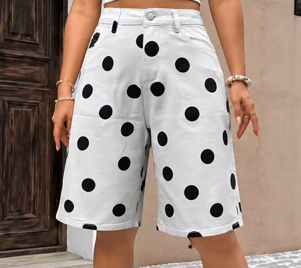 Women Fashion Polka Dot Denim Shorts