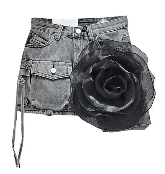 Women Cargo Color Floral Fashion Denim Skirt