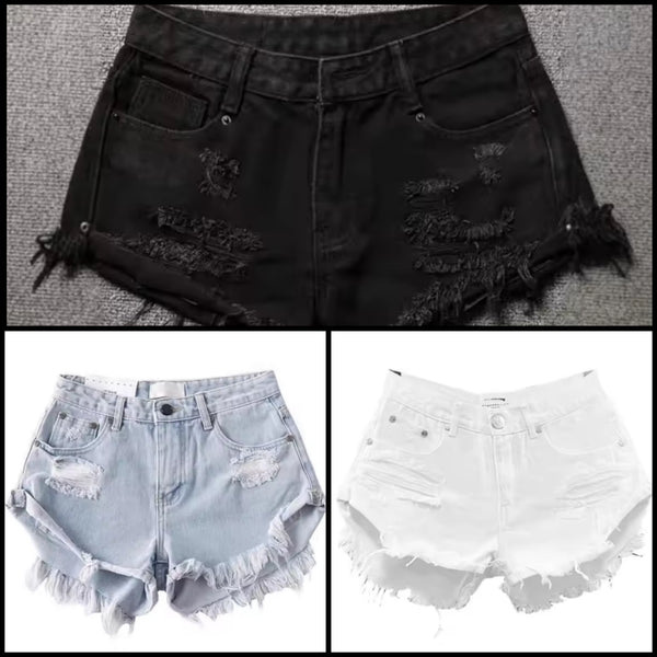 Women Fashion Ripped Denim Mini Shorts