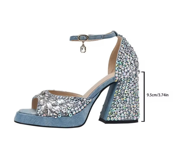 Women Fashion Beaded Bling Platform Ankle Strap Sandals