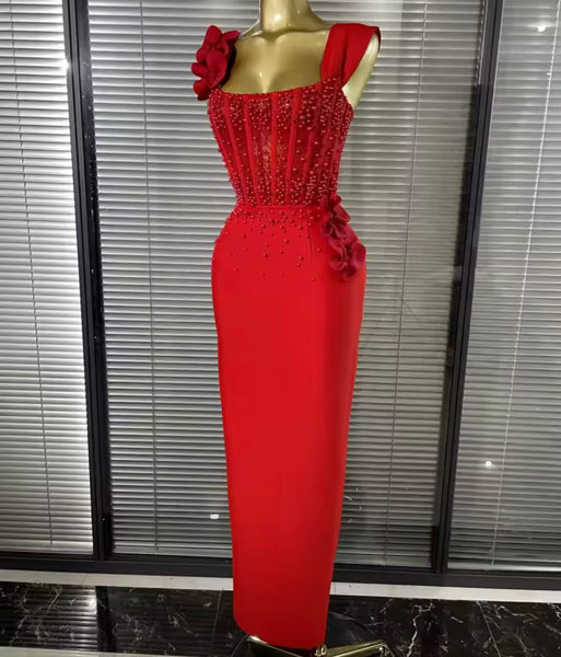 Women Sexy Sleeveless Beaded Floral Maxi Dress