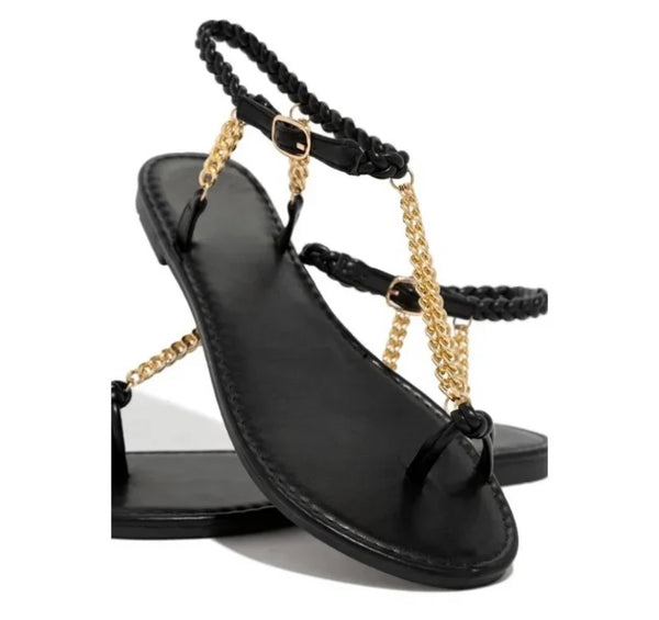 Women Fashion Chain Ankle Strap Flat Sandals