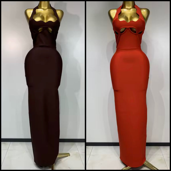 Women Sexy Halter Sleeveless Cut Out Maxi Dress