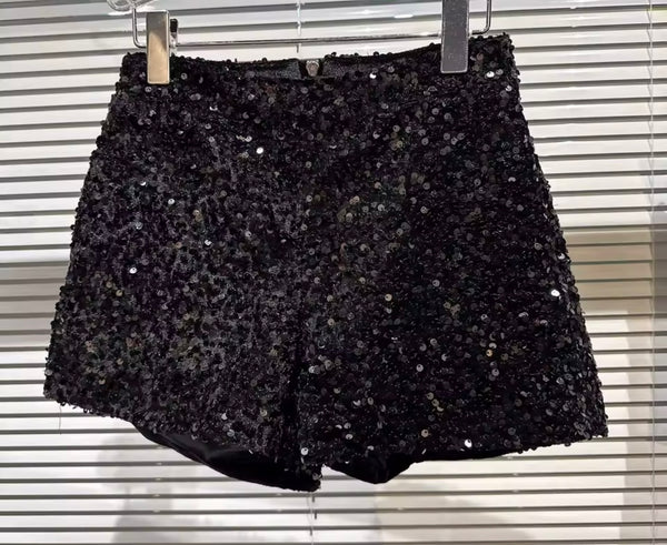 Women Sexy Strapless Sequins Corset Two Piece Short Set