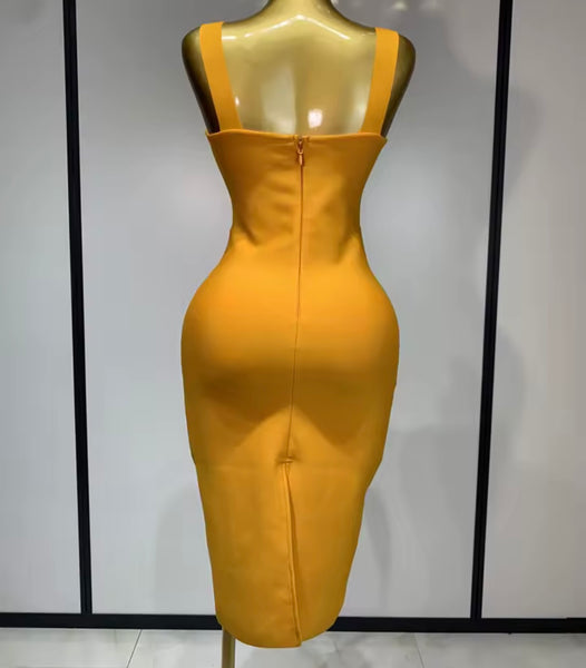 Women Orange Sleeveless Sexy Bandaged Dress