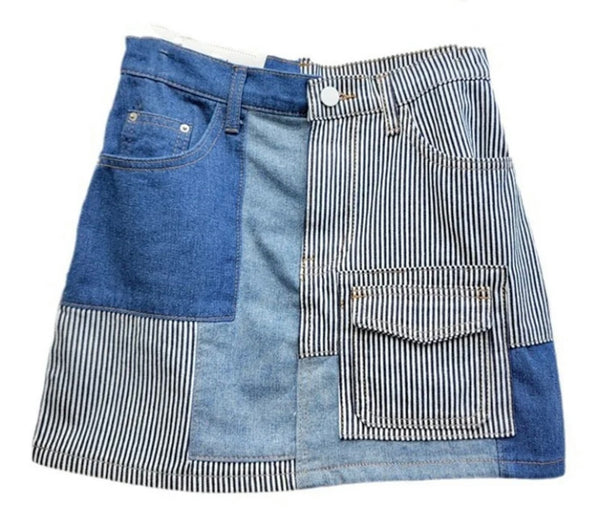 Women Sexy Fashion Color Patchwork Denim Skirt