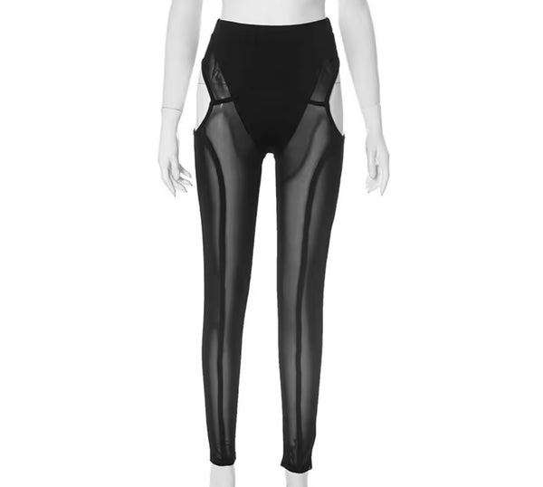 Women Sexy Black Cut Out Mesh Pant Set