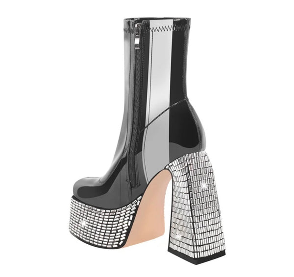 Women Bling Platform Patent Leather Fashion Ankle Boots