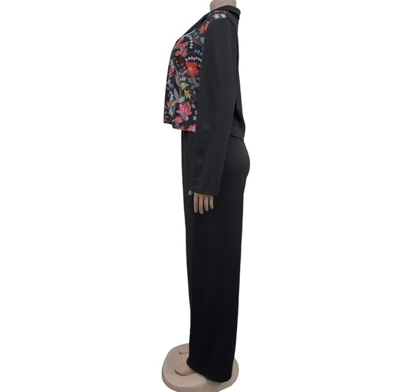 Women Fashion Floral Patchwork Two Piece Tracksuit Pant Set