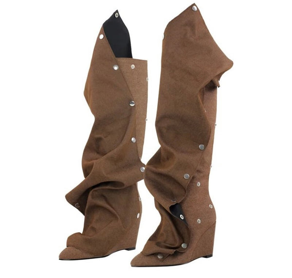 Women Fashion Platform Detachable Button Knee High Boots