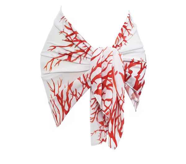 Women Sexy Printed Strap Color Patchwork Bikini Cover Up Set