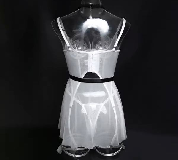 Women Sexy Sleeveless White Mesh Lingerie Set