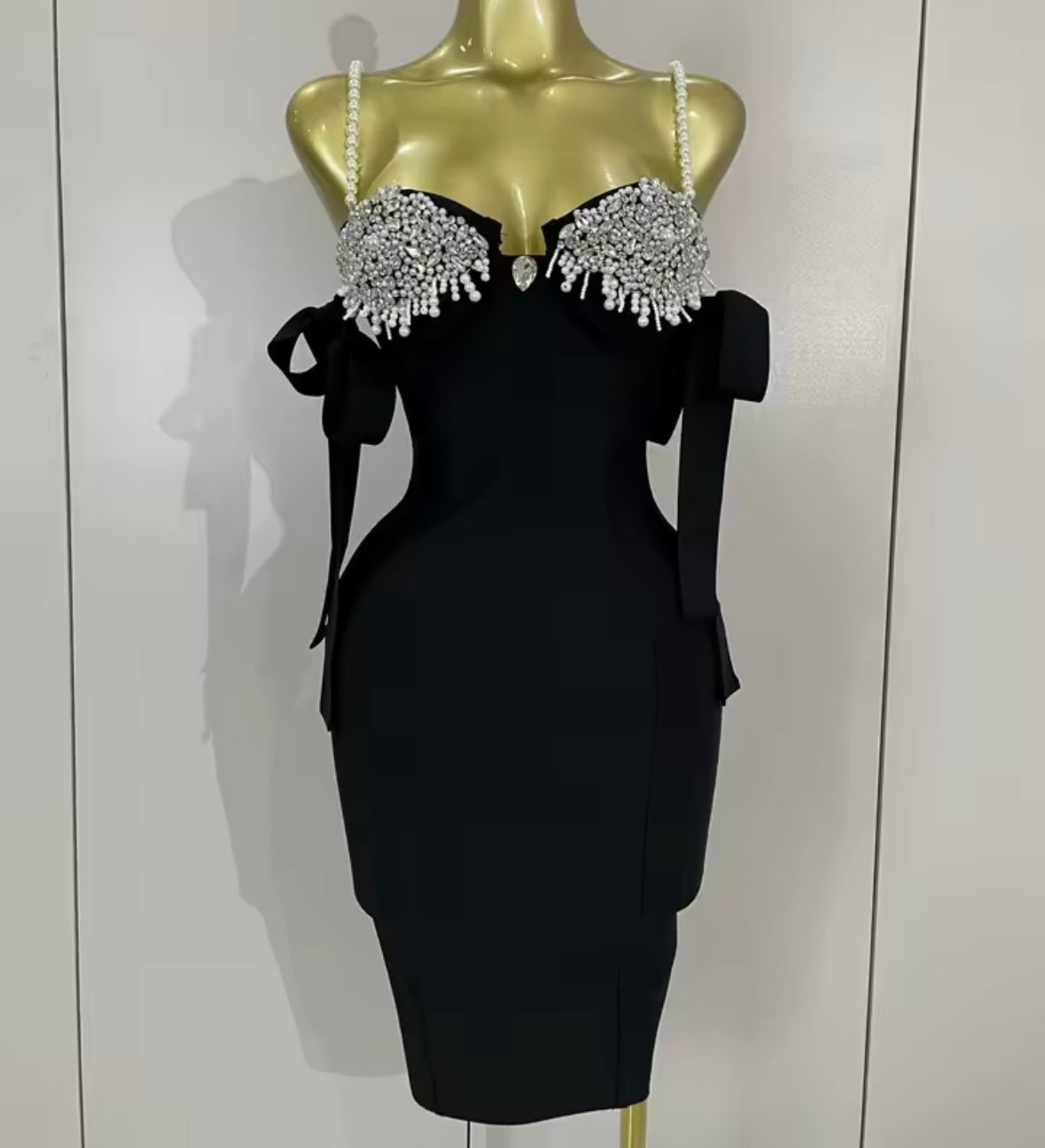 Women Sexy Pearl Rhinestone Sleeveless Bandage Dress
