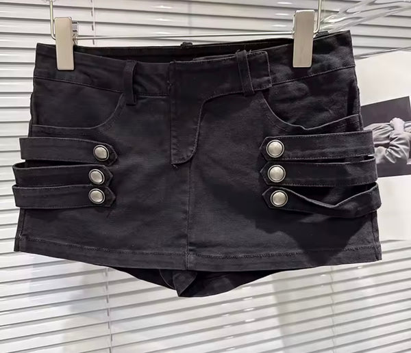 Women Fashion Buckled Denim Wrap Shorts