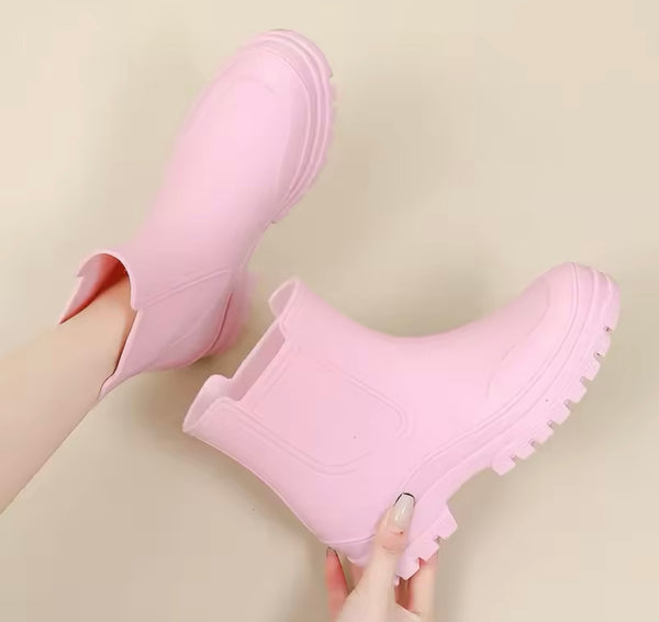 Women Fashion Color Ankle Rain Boots